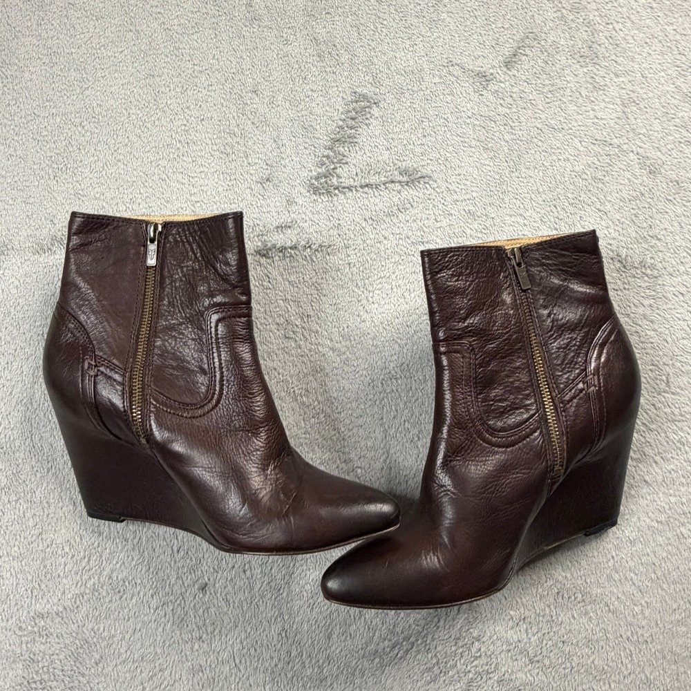 Frye Reina Wedge Short Dark Brown Leather Ankle Boots 3477014 Womens 9.5M